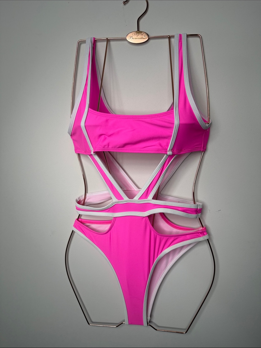 SHEIN Pink and White One-Piece Swimsuit